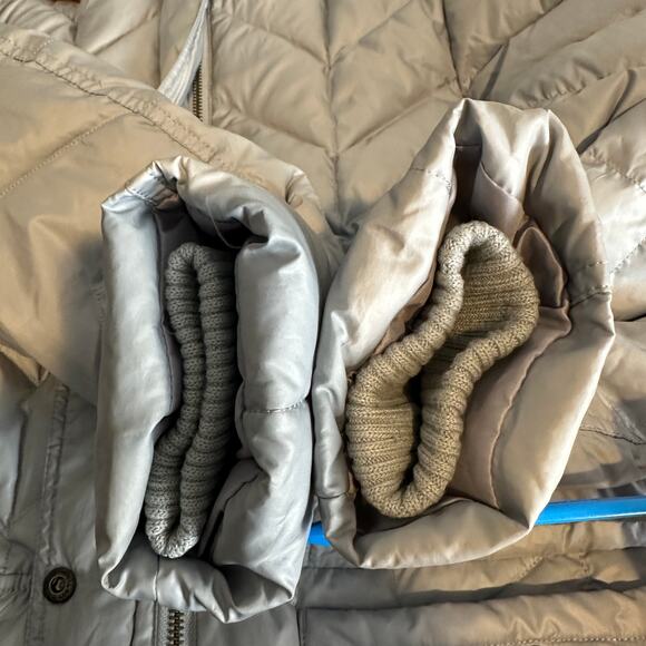 Lands End Down Feather Puffer Coat Sz Small Blue Gray Belted Gorpcore Travel EUC - Picture 10 of 14